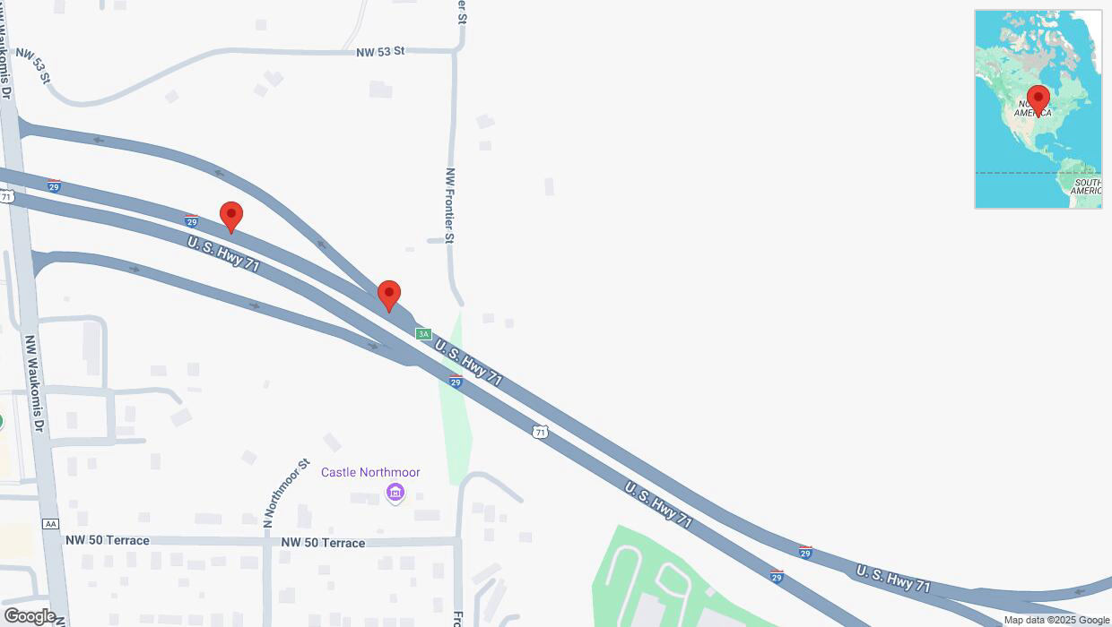 A detailed map that shows the affected road due to 'Crash report: I-29' on March 4th at 4:03 p.m.