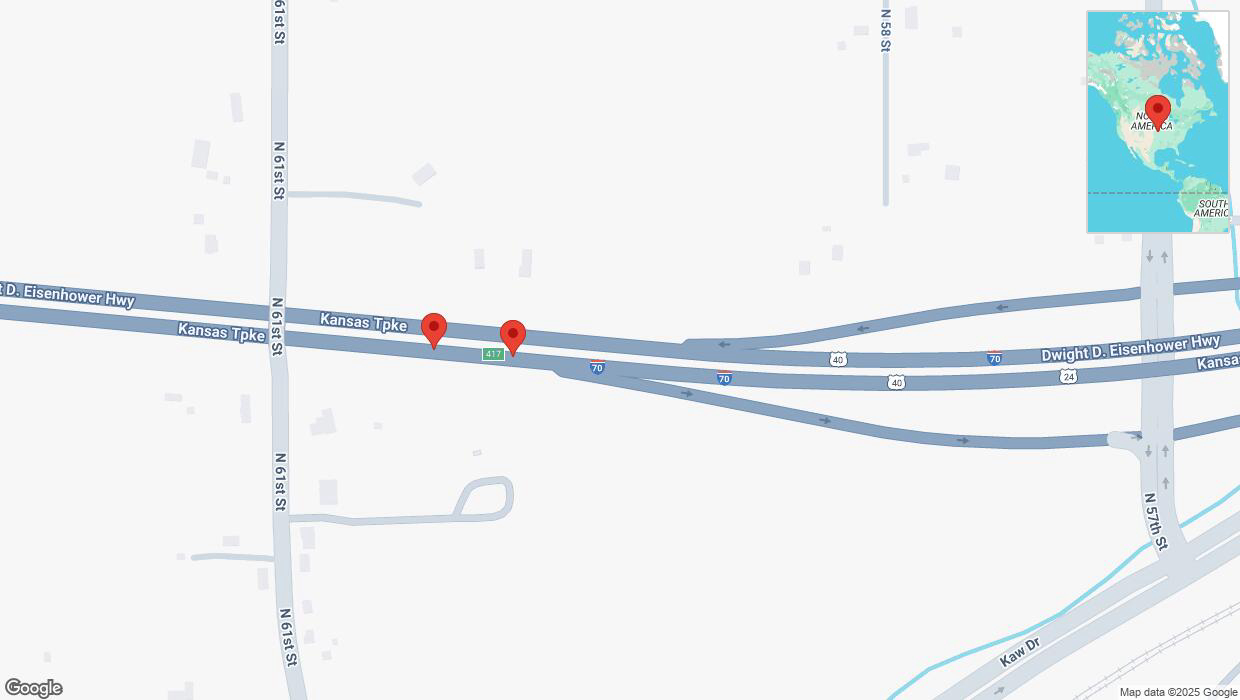 A detailed map that shows the affected road due to 'Broken down vehicle on eastbound I-70 in Kansas City' on March 4th at 4:08 p.m.