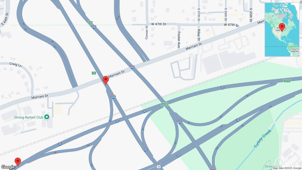 A detailed map that shows the affected road due to 'Drivers cautioned as heavy rain triggers traffic concerns on Merriam Drive in Overland Park' on March 4th at 4:08 p.m.
