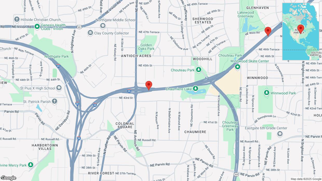 A detailed map that shows the affected road due to 'Heavy rain prompts traffic warning on northbound I-35 in Kansas City' on March 4th at 4:08 p.m.