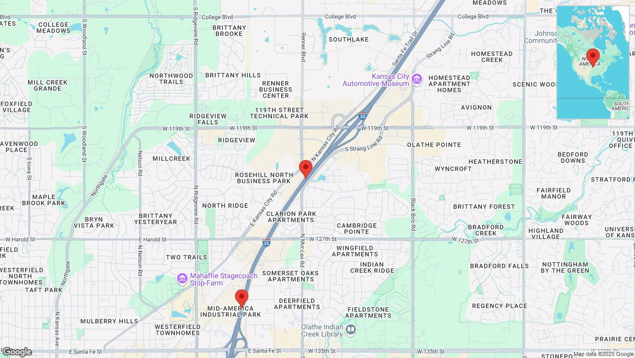 A detailed map that shows the affected road due to 'Drivers cautioned as heavy rain triggers traffic concerns on westbound I-35 in Olathe' on March 4th at 4:08 p.m.