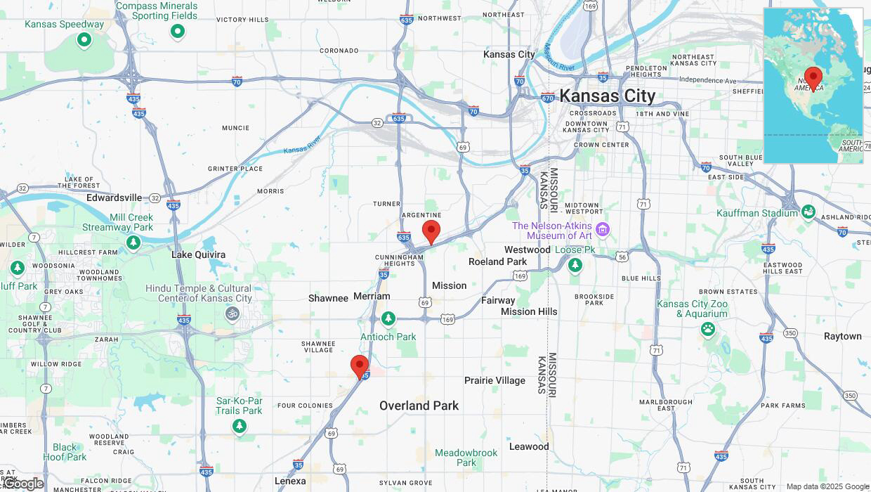A detailed map that shows the affected road due to 'Heavy rain prompts traffic advisory on westbound I-35 in Shawnee' on March 4th at 4:14 p.m.