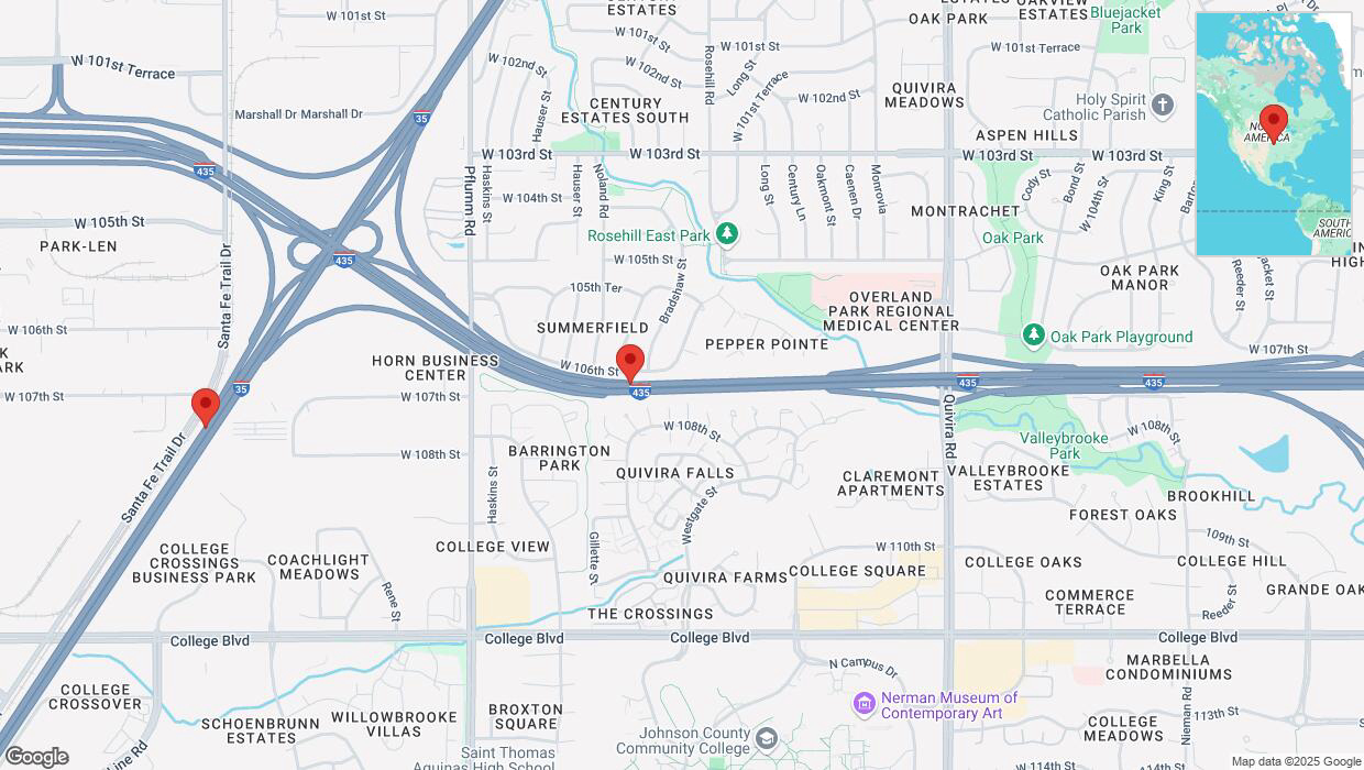 A detailed map that shows the affected road due to 'Heavy rain prompts traffic warning on westbound US-50 West in Lenexa' on March 4th at 6:49 p.m.