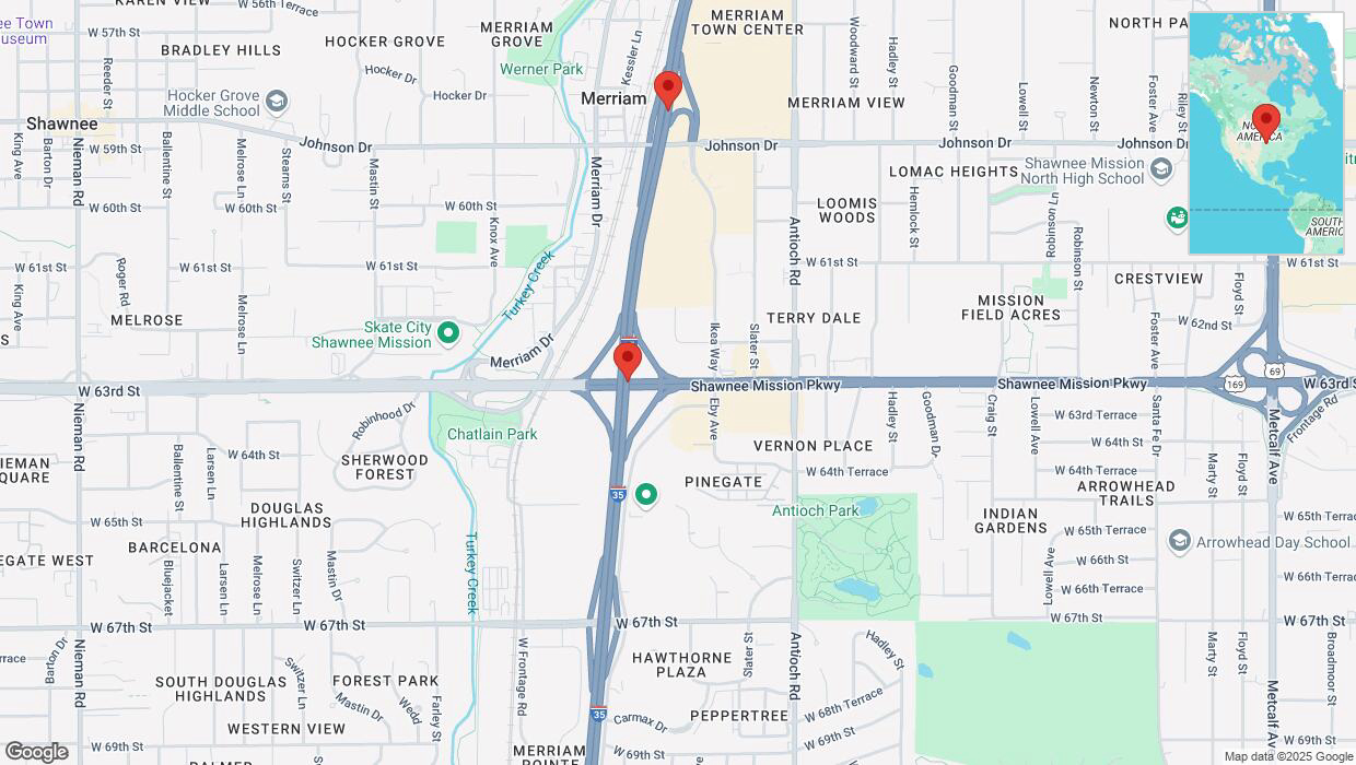 A detailed map that shows the affected road due to 'Heavy rain prompts traffic warning on northbound I-35 in Mission' on March 4th at 6:49 p.m.