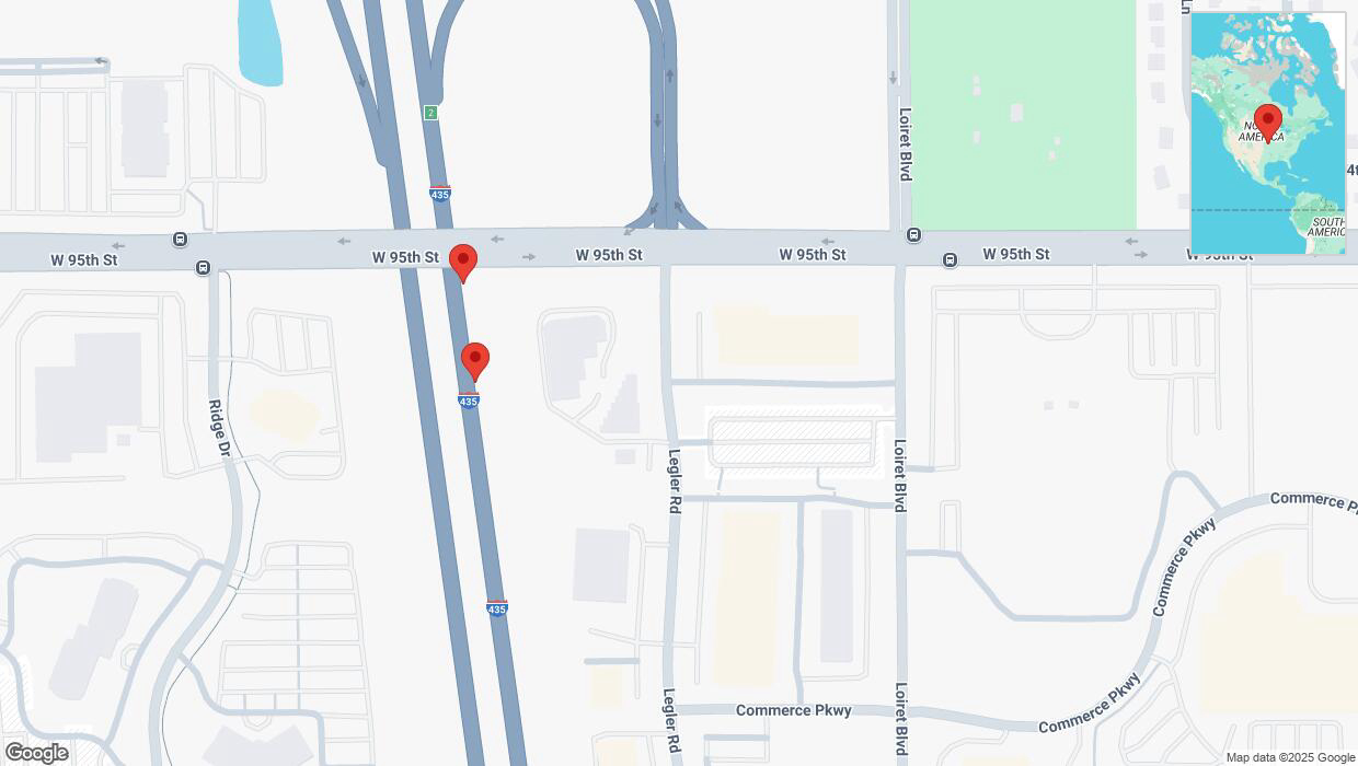 A detailed map that shows the affected road due to 'Broken down vehicle on northbound I-435 in Lenexa' on March 4th at 7:40 p.m.
