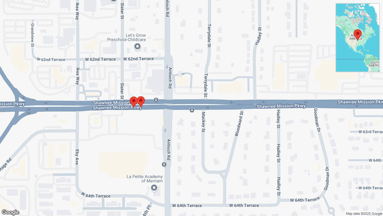 A detailed map that shows the affected road due to 'Right lane closed in Merriam' on March 4th at 7:40 p.m.