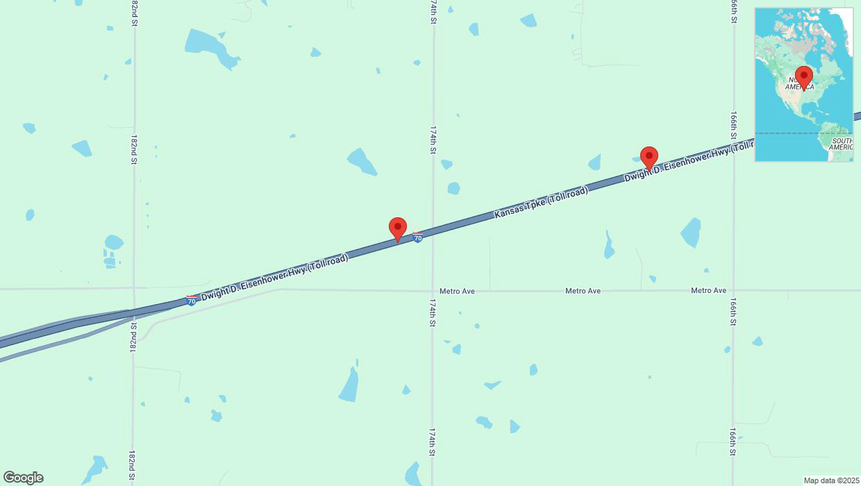 A detailed map that shows the affected road due to 'Heavy rain prompts traffic warning on eastbound I-70 in Tonganoxie' on March 4th at 9:48 p.m.