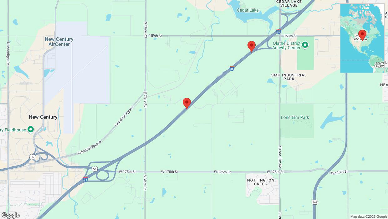 A detailed map that shows the affected road due to 'Heavy rain prompts traffic warning on eastbound I-35 in Gardner' on March 4th at 10:40 p.m.