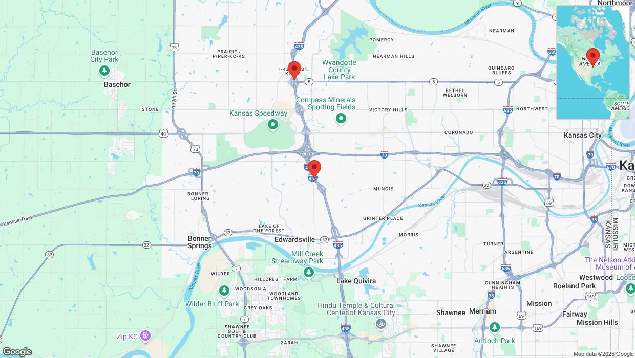 A detailed map that shows the affected road due to 'Traffic alert issued due to heavy rain conditions on northbound I-435 in Edwardsville' on March 4th at 11:08 p.m.