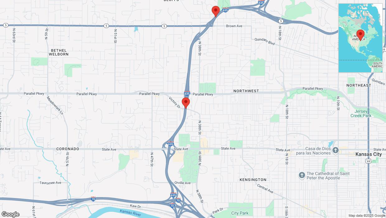 A detailed map that shows the affected road due to 'Drivers cautioned as heavy rain triggers traffic concerns on northbound I-635 in Kansas City' on March 4th at 11:08 p.m.