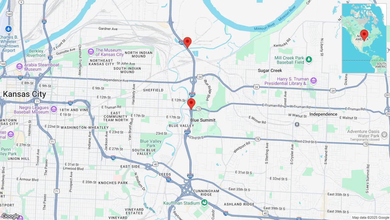 A detailed map that shows the affected road due to 'Traffic alert issued due to heavy rain conditions on northbound I-435 in Kansas City' on March 4th at 11:08 p.m.