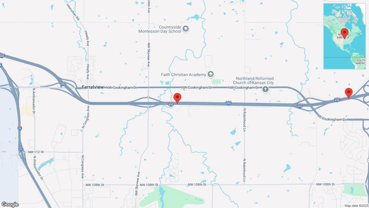 A detailed map that shows the affected road due to 'Traffic alert issued due to heavy rain conditions on eastbound I-435 in Kansas City' on March 4th at 11:20 p.m.