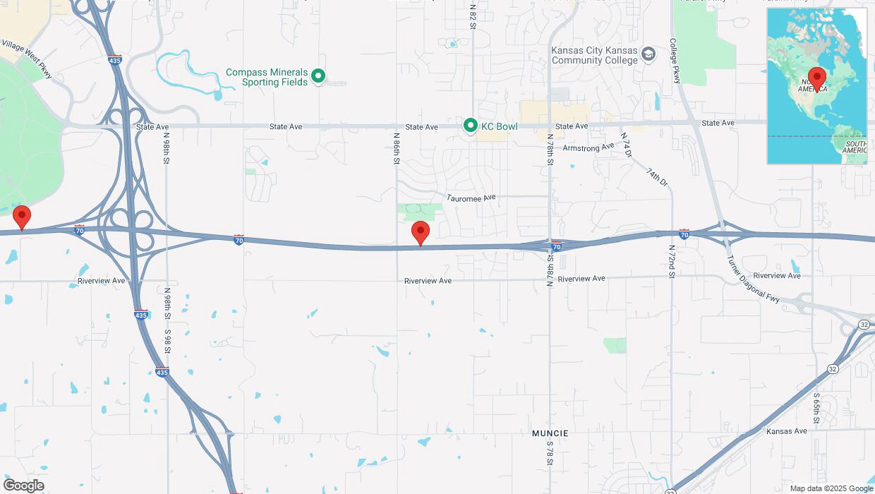 A detailed map that shows the affected road due to 'Drivers cautioned as heavy rain triggers traffic concerns on westbound I-70 in Kansas City' on March 4th at 11:25 p.m.