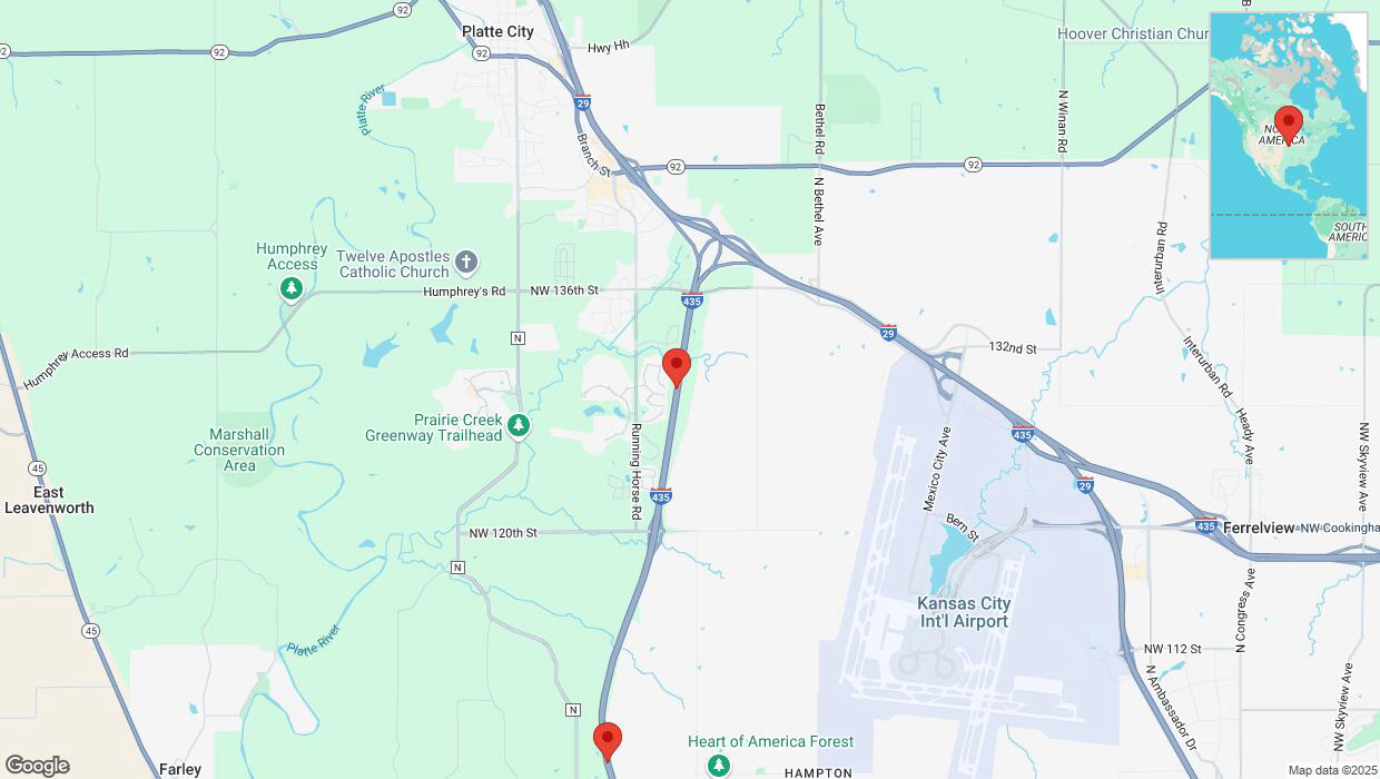 A detailed map that shows the affected road due to 'Heavy rain prompts traffic warning on southbound I-435 in Platte City' on March 4th at 11:25 p.m.
