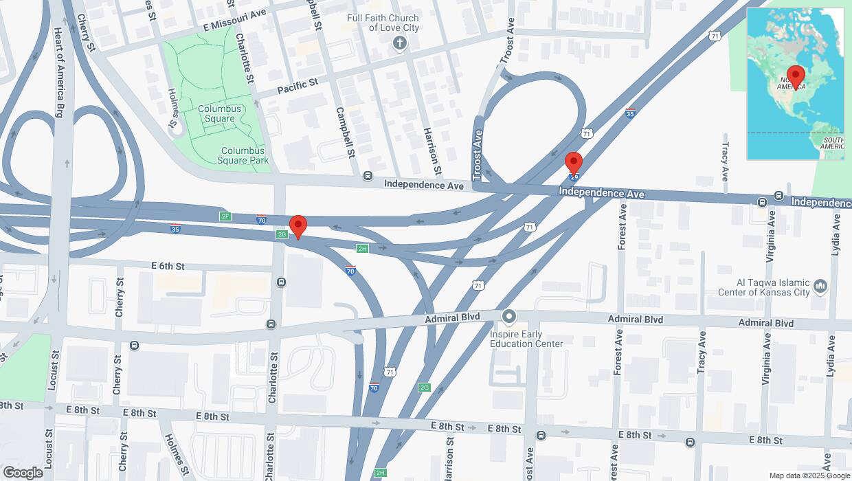 A detailed map that shows the affected road due to 'Heavy rain prompts traffic warning on eastbound I-35 in Kansas City' on March 4th at 11:25 p.m.