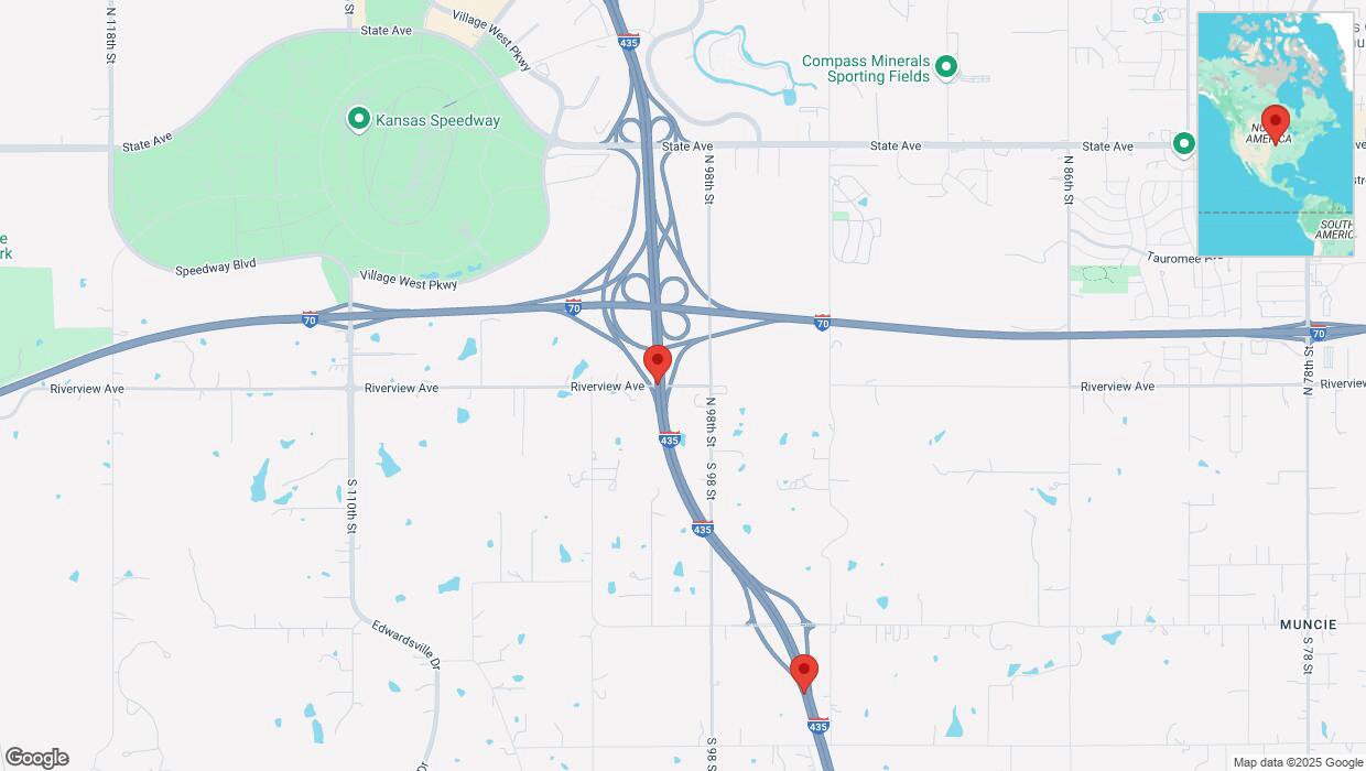 A detailed map that shows the affected road due to 'Drivers cautioned as heavy rain triggers traffic concerns on southbound I-435 in Edwardsville' on March 4th at 11:25 p.m.
