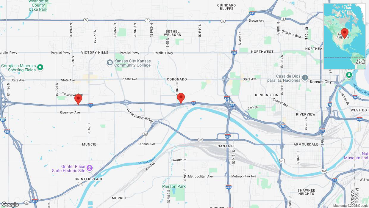 A detailed map that shows the affected road due to 'Heavy rain prompts traffic warning on westbound I-70 in Kansas City' on March 4th at 11:25 p.m.