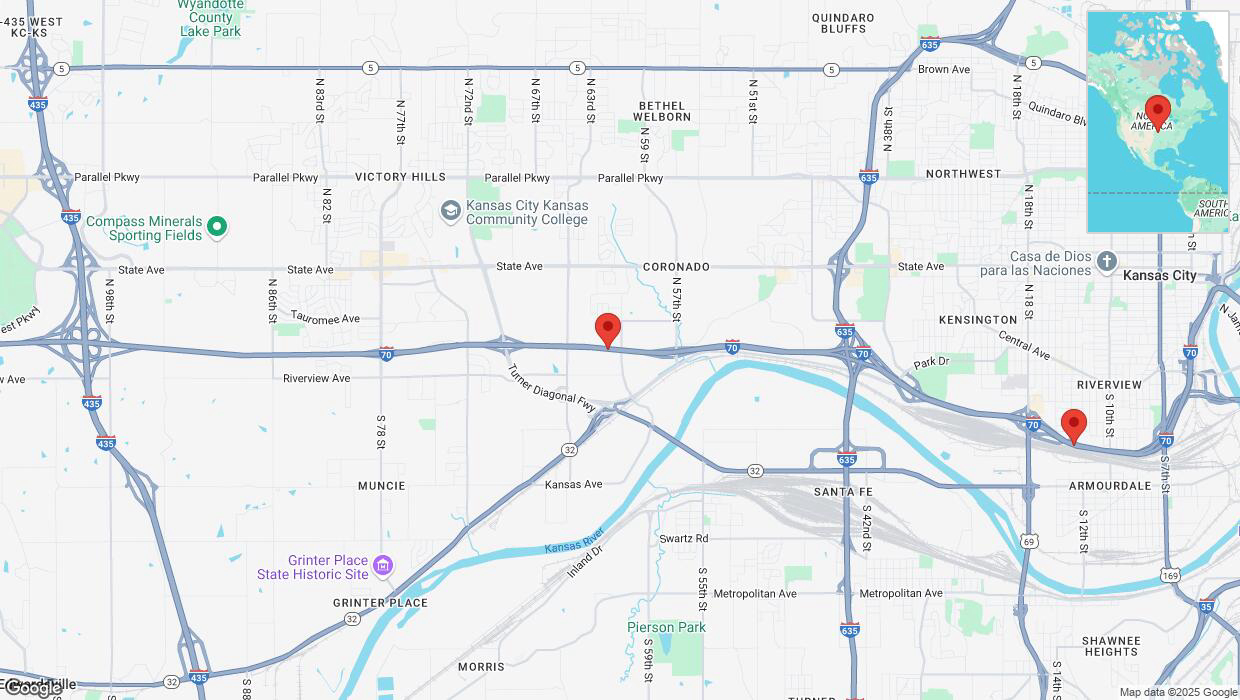A detailed map that shows the affected road due to 'Heavy rain prompts traffic advisory on eastbound I-70 in Kansas City' on March 4th at 11:32 p.m.
