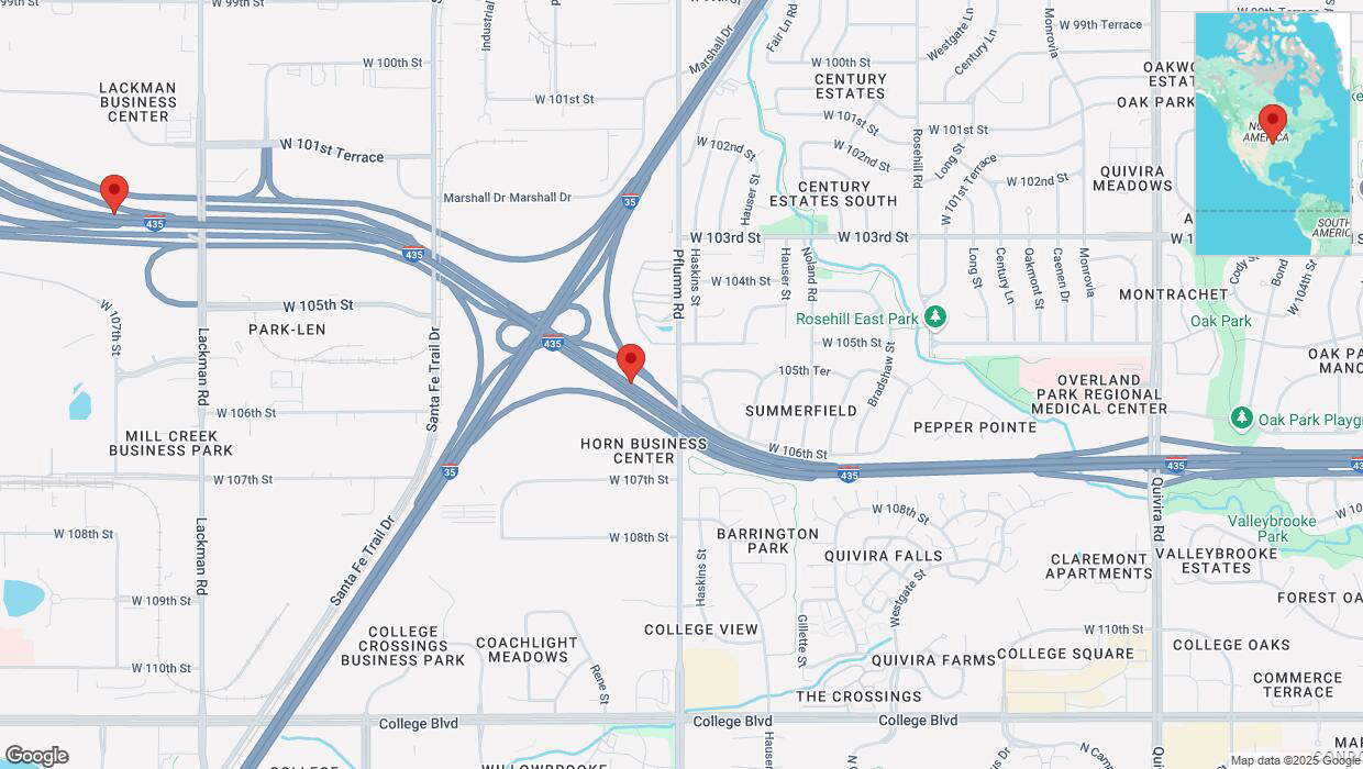 A detailed map that shows the affected road due to 'Heavy rain prompts traffic advisory on northbound I-435 in Lenexa' on March 4th at 11:37 p.m.