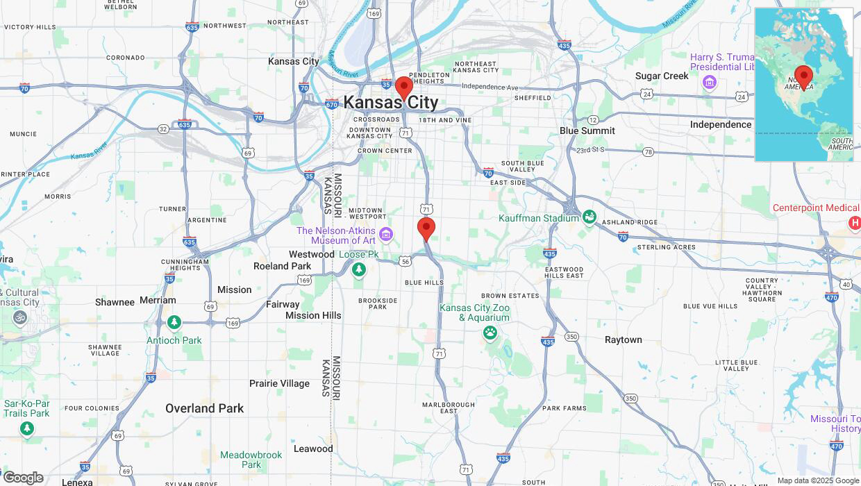 A detailed map that shows the affected road due to 'Traffic alert issued due to heavy rain conditions on northbound US-71 North in Kansas City' on March 4th at 11:37 p.m.