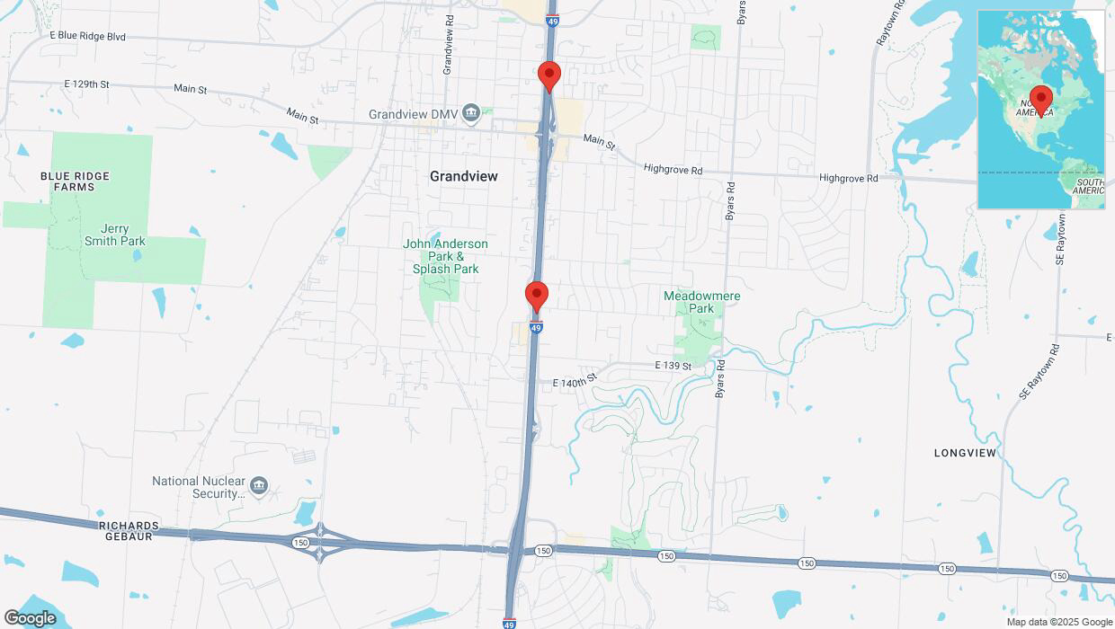 A detailed map that shows the affected road due to 'Traffic alert issued due to heavy rain conditions on northbound I-40/US-71 in Grandview' on March 4th at 11:37 p.m.