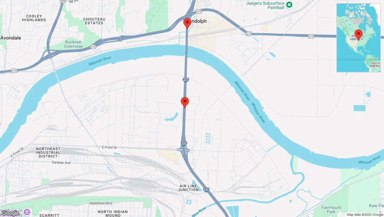 A detailed map that shows the affected road due to 'Heavy rain prompts traffic advisory on northbound I-435 in Kansas City' on March 4th at 11:37 p.m.
