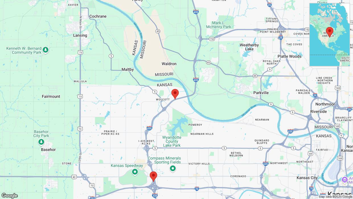A detailed map that shows the affected road due to 'Drivers cautioned as heavy rain triggers traffic concerns on southbound I-435 in Kansas City' on March 4th at 11:37 p.m.