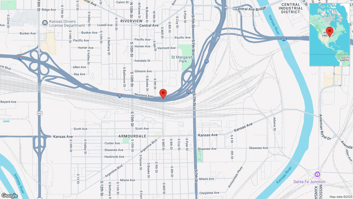A detailed map that shows the affected road due to 'Heavy rain prompts traffic advisory on eastbound I-670 in Kansas City' on March 4th at 11:37 p.m.