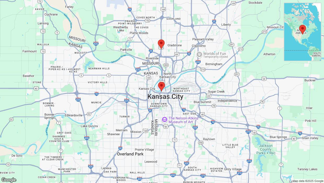 A detailed map that shows the affected road due to 'Heavy rain prompts traffic advisory on northbound US-169 North in Kansas City' on March 4th at 11:37 p.m.