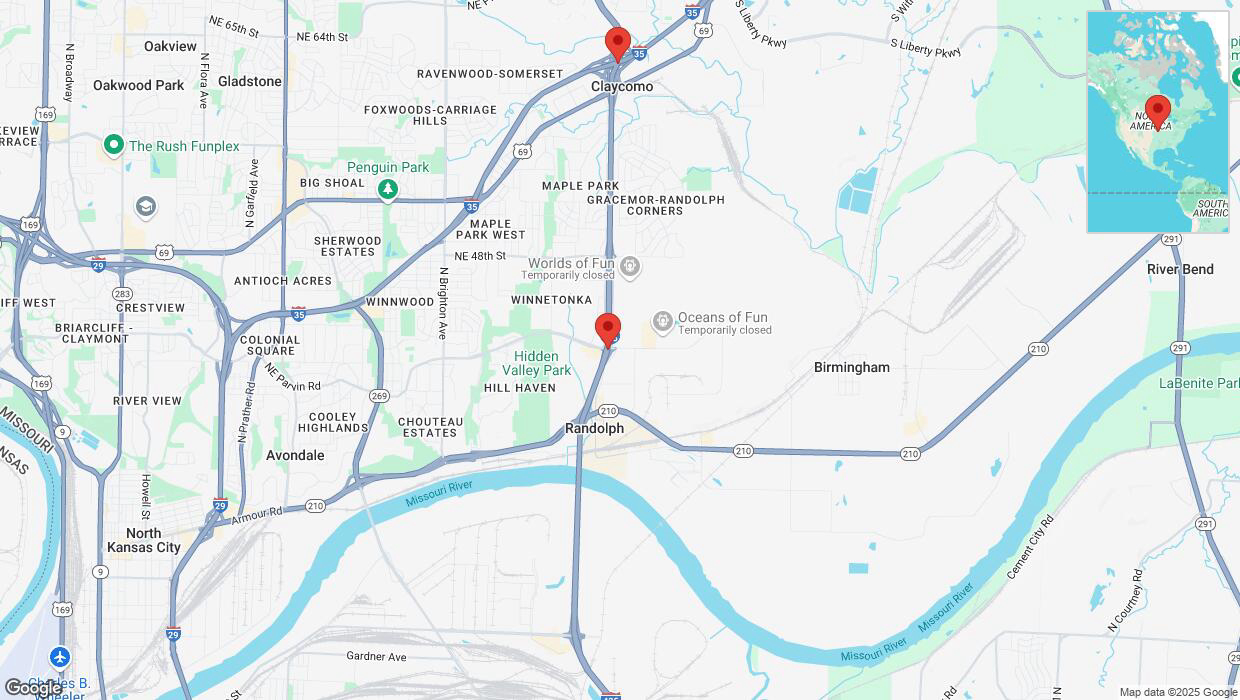 A detailed map that shows the affected road due to 'Heavy rain prompts traffic warning on northbound I-435 in Kansas City' on March 4th at 11:44 p.m.