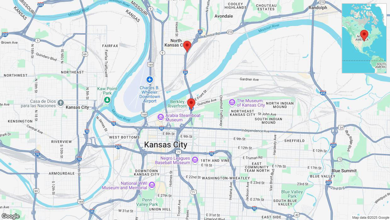 A detailed map that shows the affected road due to 'Traffic alert issued due to heavy rain conditions on northbound I-29/I-35 in Kansas City' on March 4th at 11:44 p.m.