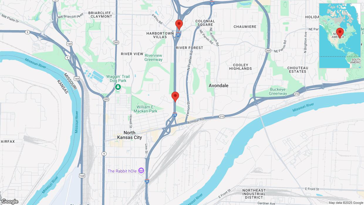 A detailed map that shows the affected road due to 'Heavy rain prompts traffic warning on northbound I-29/I-35 in Kansas City' on March 4th at 11:44 p.m.