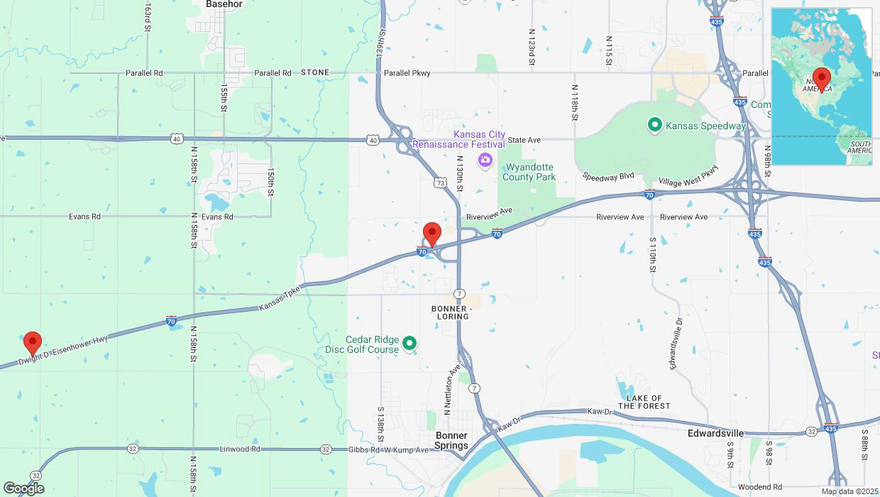 A detailed map that shows the affected road due to 'Heavy rain prompts traffic warning on westbound I-70 in Bonner Springs' on March 4th at 11:49 p.m.