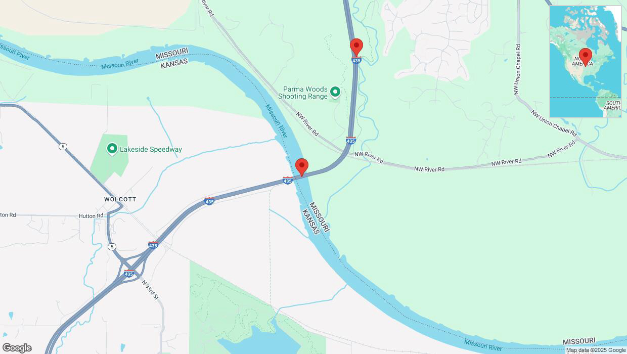 A detailed map that shows the affected road due to 'Heavy rain prompts traffic advisory on northbound I-435 in Kansas City' on March 4th at 11:49 p.m.