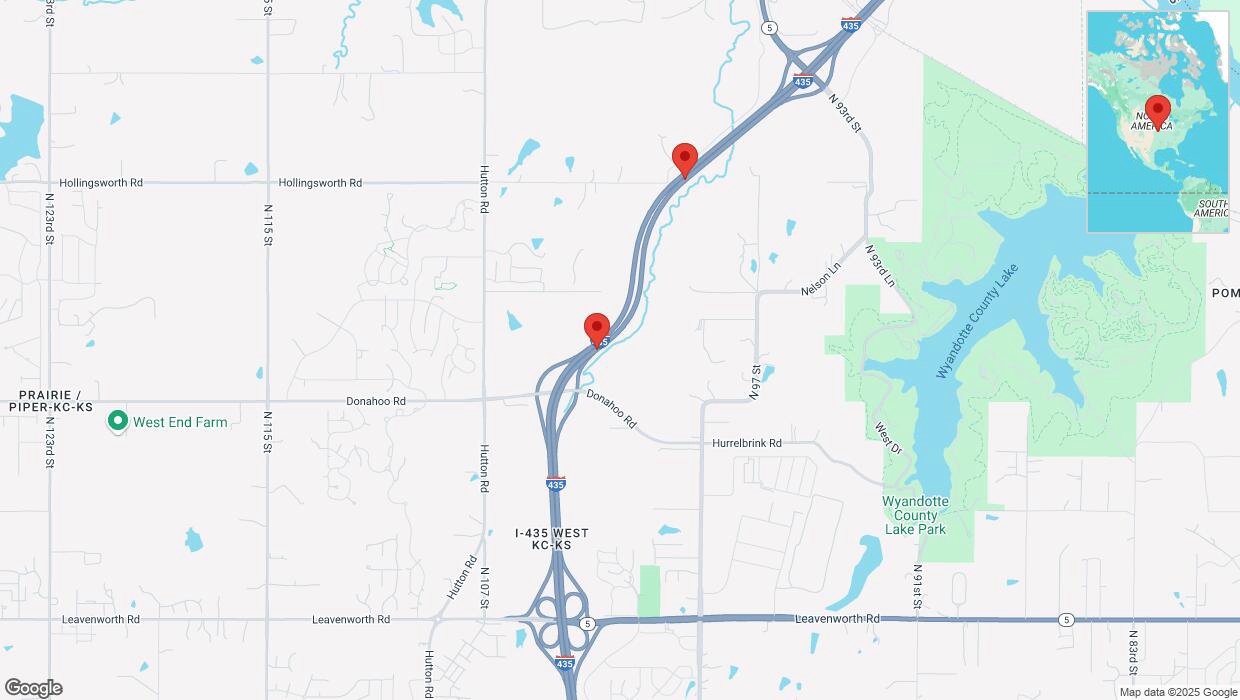 A detailed map that shows the affected road due to 'Heavy rain prompts traffic advisory on northbound I-435 in Kansas City' on March 4th at 11:49 p.m.