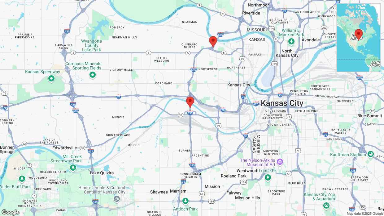 A detailed map that shows the affected road due to 'Drivers cautioned as heavy rain triggers traffic concerns on northbound I-635 in Kansas City' on March 4th at 11:49 p.m.