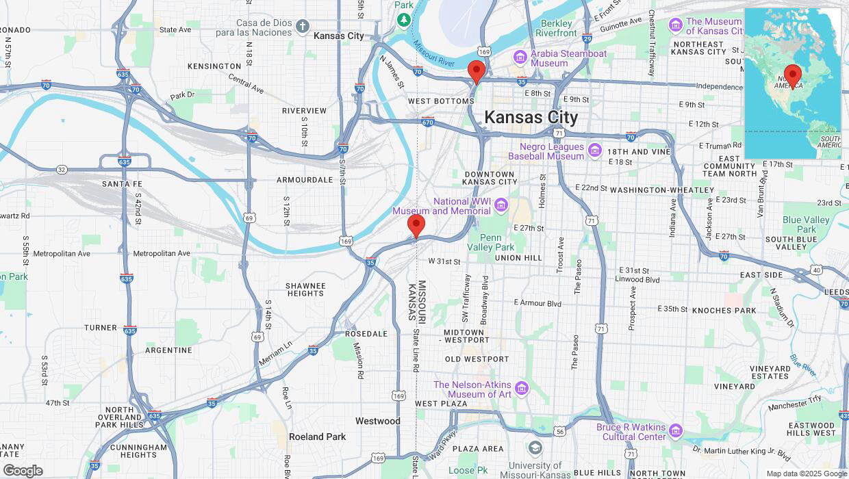 A detailed map that shows the affected road due to 'Heavy rain prompts traffic advisory on northbound I-35 in Kansas City' on March 4th at 11:49 p.m.