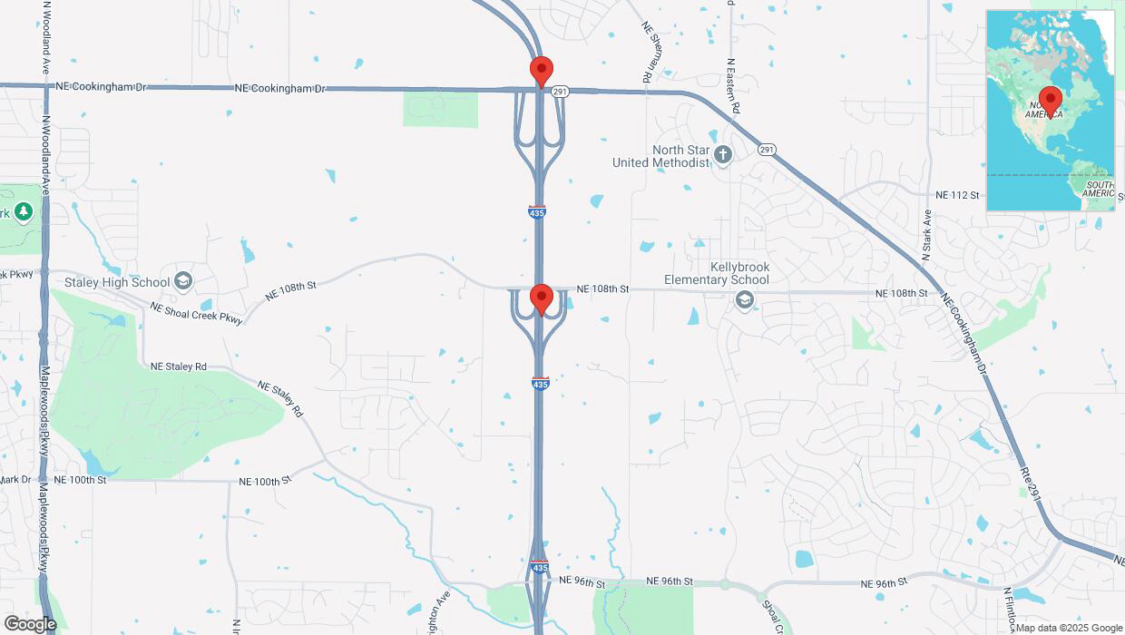A detailed map that shows the affected road due to 'Heavy rain prompts traffic warning on northbound I-435 in Kansas City' on March 4th at 11:49 p.m.