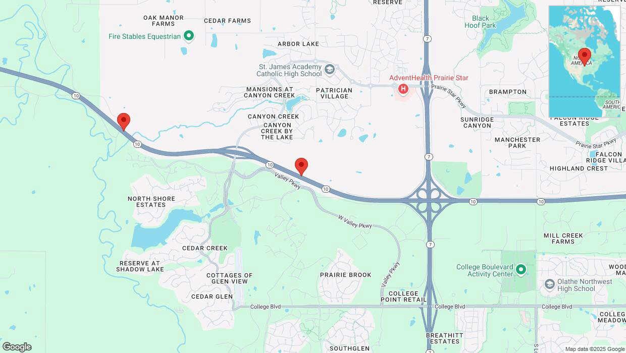 A detailed map that shows the affected road due to 'Drivers cautioned as heavy rain triggers traffic concerns on westbound K-10 in Lenexa' on March 4th at 11:49 p.m.