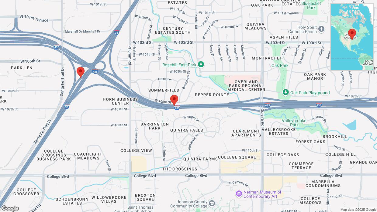 A detailed map that shows the affected road due to 'Heavy rain prompts traffic warning on westbound US-50 West in Lenexa' on March 4th at 11:55 p.m.