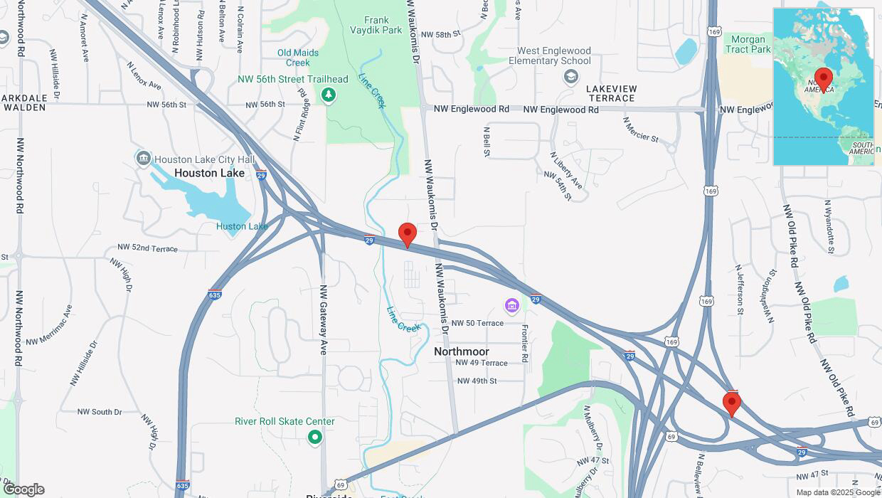 A detailed map that shows the affected road due to 'Heavy rain prompts traffic advisory on southbound I-29 in Northmoor' on March 4th at 11:55 p.m.