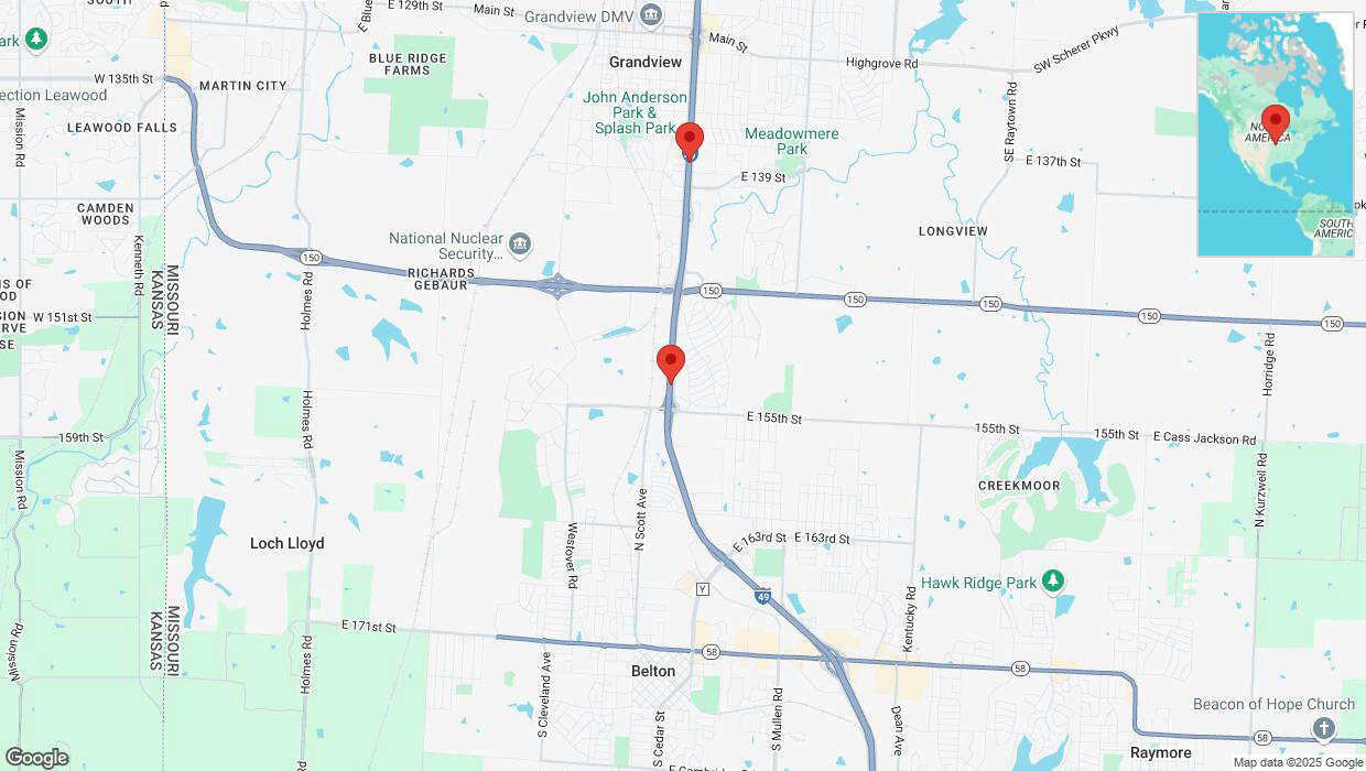 A detailed map that shows the affected road due to 'Drivers cautioned as heavy rain triggers traffic concerns on northbound I-40/US-71 in Grandview' on March 4th at 11:55 p.m.