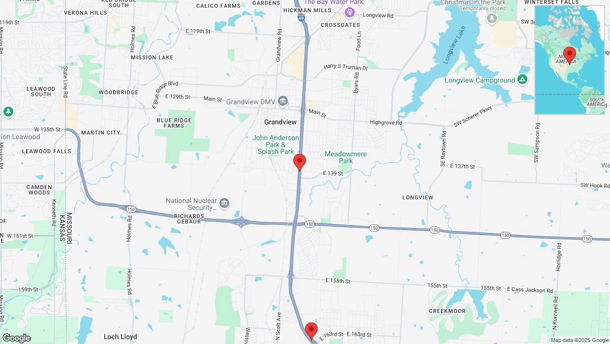 A detailed map that shows the affected road due to 'Traffic alert issued due to heavy rain conditions on southbound I-40/US-71 in Grandview' on March 4th at 11:55 p.m.