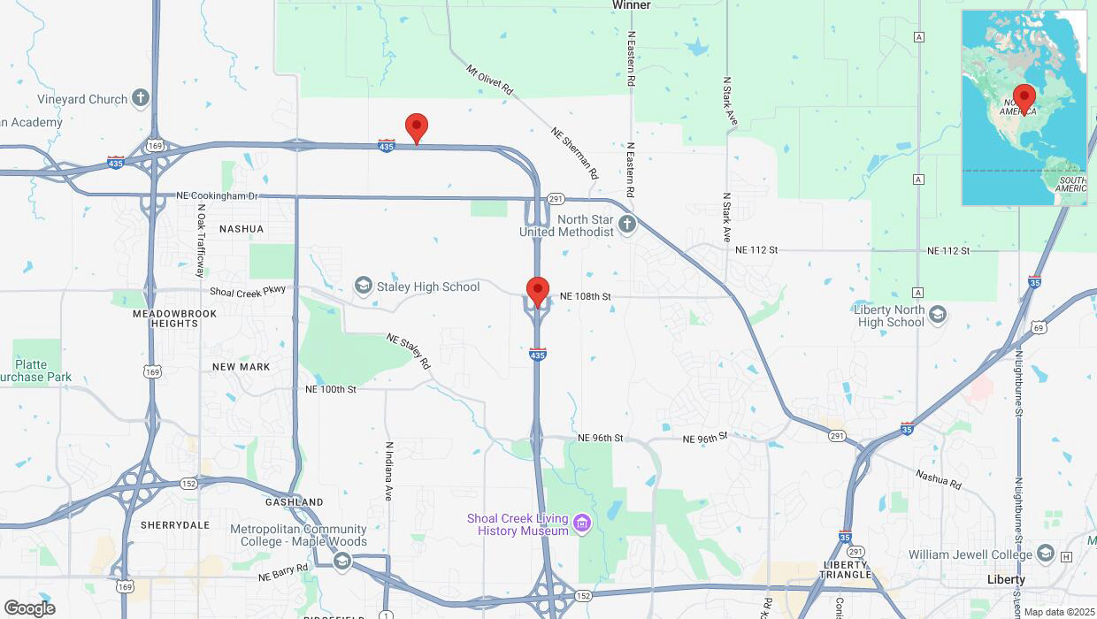 A detailed map that shows the affected road due to 'Traffic alert issued due to heavy rain conditions on northbound I-435 in Kansas City' on March 4th at 11:55 p.m.