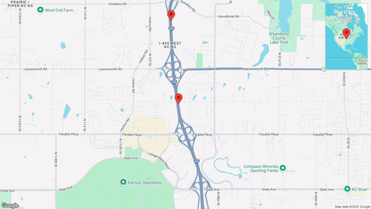 A detailed map that shows the affected road due to 'Drivers cautioned as heavy rain triggers traffic concerns on northbound I-435 in Kansas City' on March 4th at 11:55 p.m.