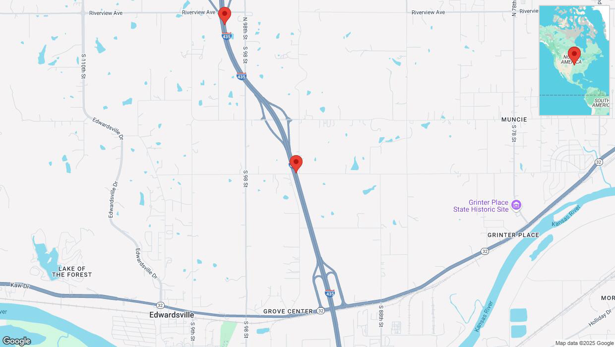A detailed map that shows the affected road due to 'Drivers cautioned as heavy rain triggers traffic concerns on northbound I-435 in Edwardsville' on March 4th at 11:55 p.m.