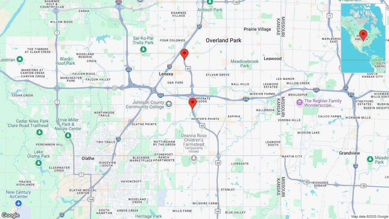 A detailed map that shows the affected road due to 'Traffic alert issued due to heavy rain conditions on northbound US-69 in Overland Park' on March 4th at 11:55 p.m.