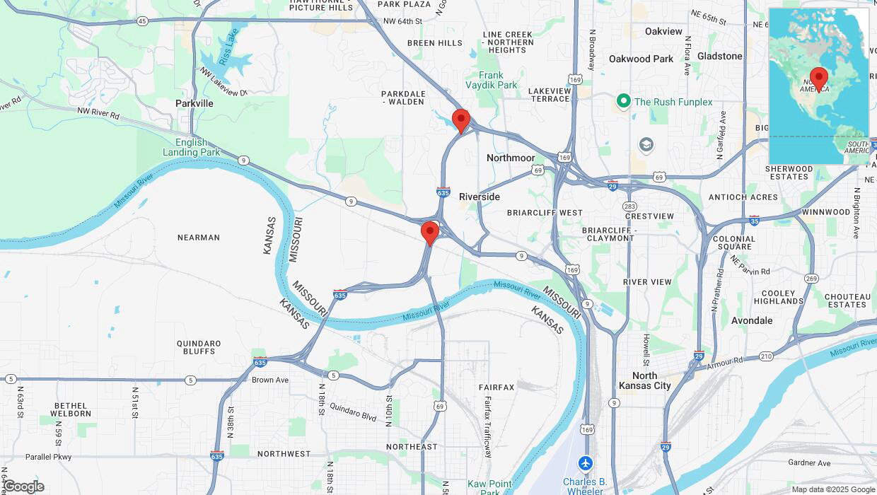 A detailed map that shows the affected road due to 'Drivers cautioned as heavy rain triggers traffic concerns on northbound I-635 in Riverside' on March 4th at 11:55 p.m.