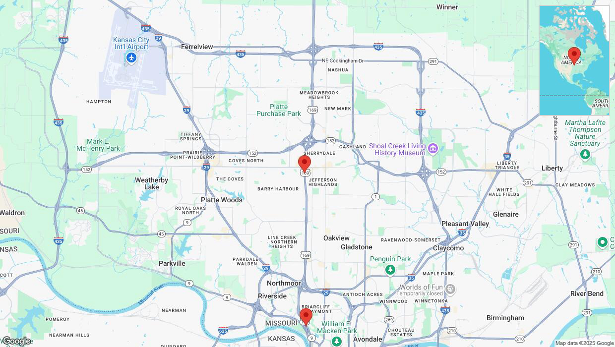 A detailed map that shows the affected road due to 'Heavy rain prompts traffic warning on southbound US-169 in Kansas City' on March 4th at 11:55 p.m.