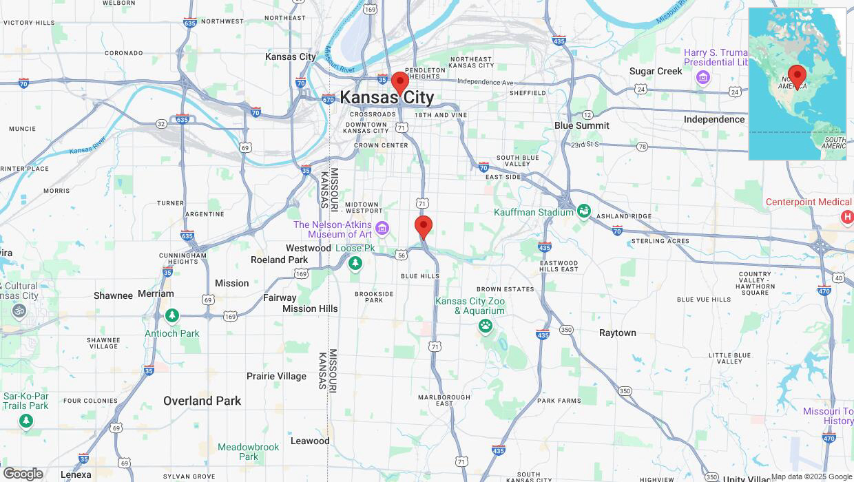 A detailed map that shows the affected road due to 'Heavy rain prompts traffic warning on northbound US-71 North in Kansas City' on March 4th at 11:55 p.m.